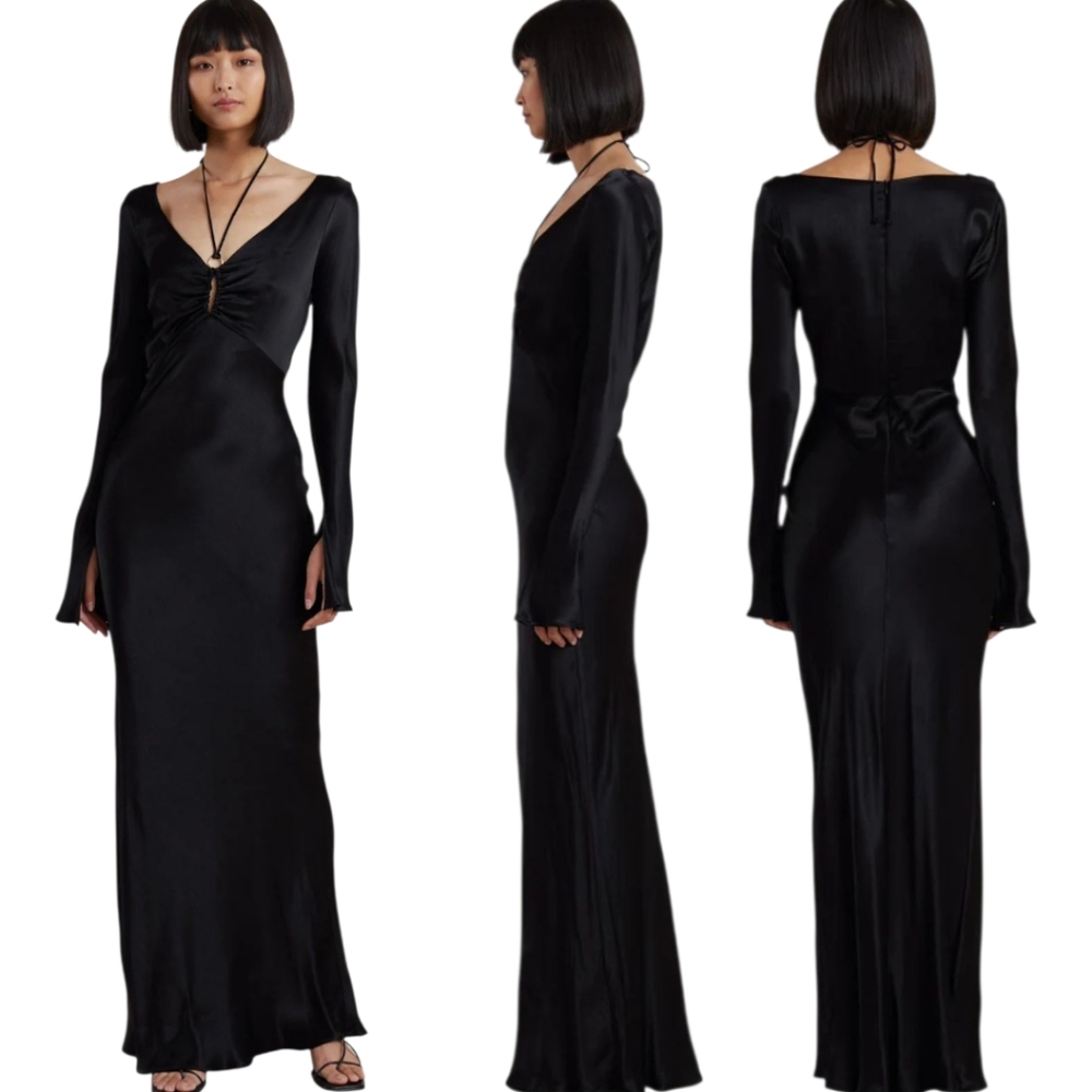 BEC + BRIDGE "Malyka" Bell Sleeved Satin Midi Dress - Size 4